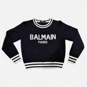 Balmain Paris | Black Sweater White Stripes Cropped Jumper